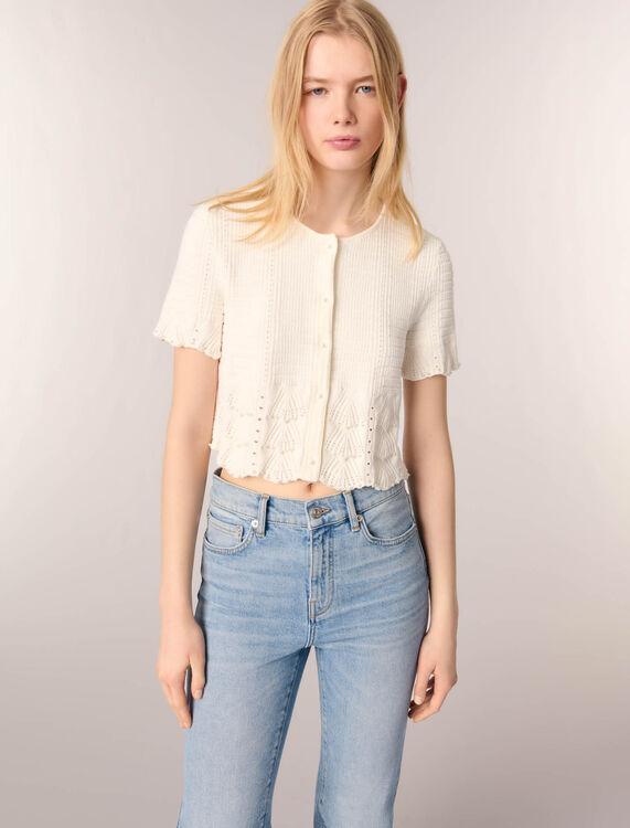 Beaded pointelle knit cardigan - Sweaters & Cardigans - MAJE