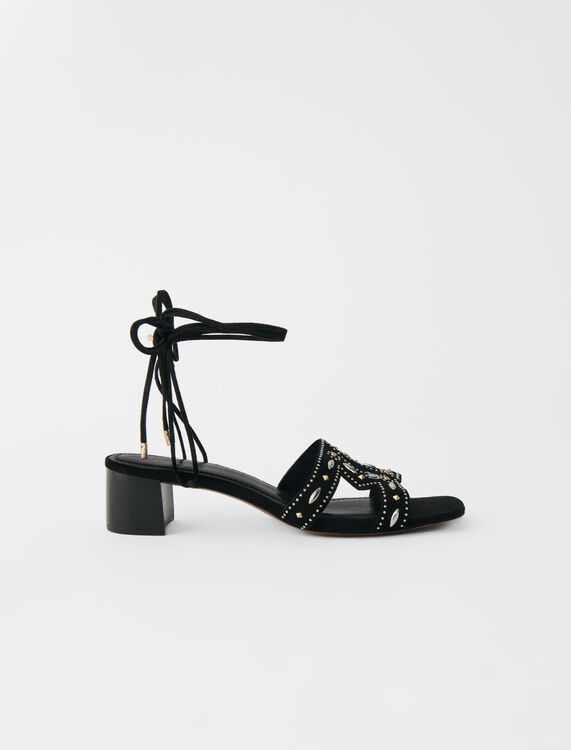 Low-heeled tie sandals with studs - Shoes - MAJE