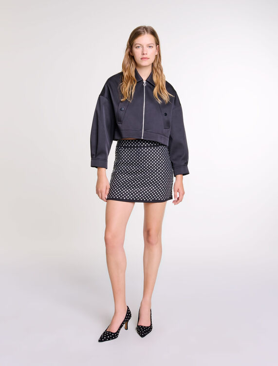 Short skirt with rhinestones : View All color Black