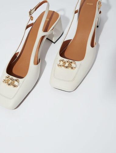 Square-toe leather pumps : Sling-Back & Sandals color Ecru