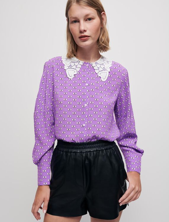 Bow-print shirt with guipure collar - Up to 70% off - MAJE