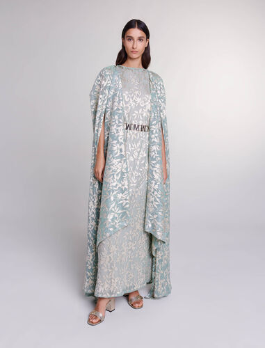 Maxi dress with cape : Dresses color Light Green / Gold