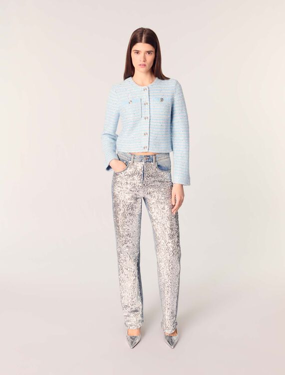 Sequinned cardigan : Sweaters & Cardigans color Blue