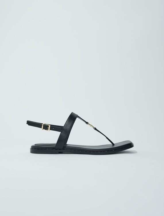 Flat leather strap sandals -  - MAJE