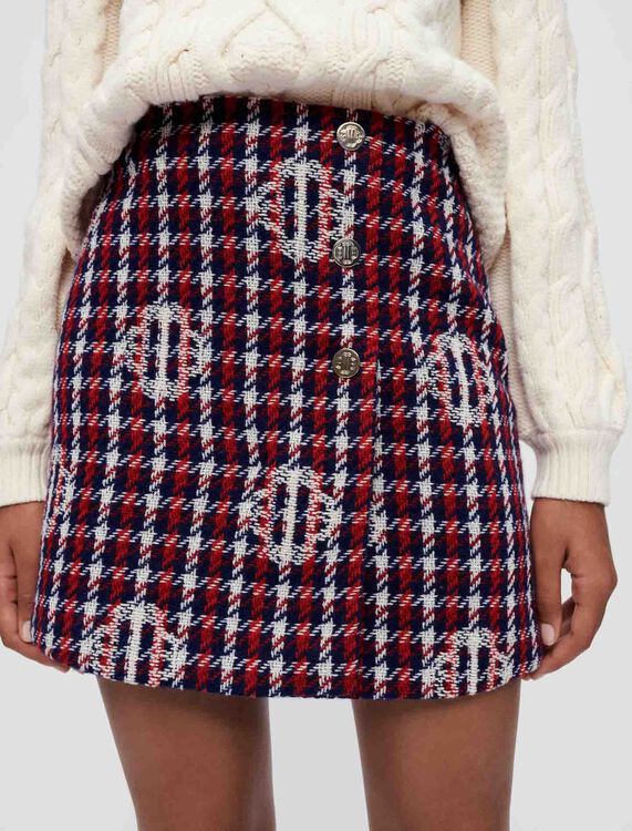 混色格纹包臀半身裙 : Skirts & Shorts 顏色 深蓝/红色/