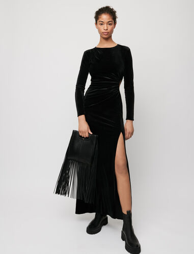 Leather M bag with fringing : Party Time color Black