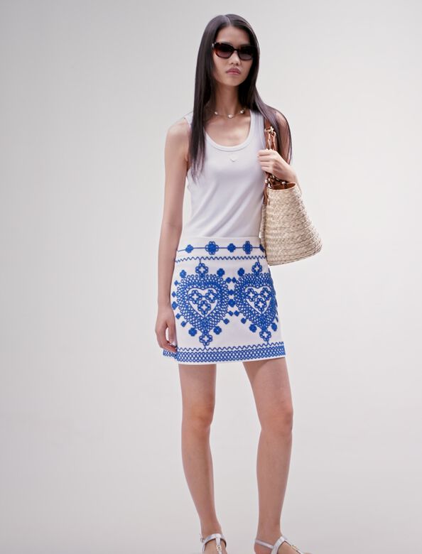 Embroidered pencil skirt : Skirts & Shorts color White/Blue