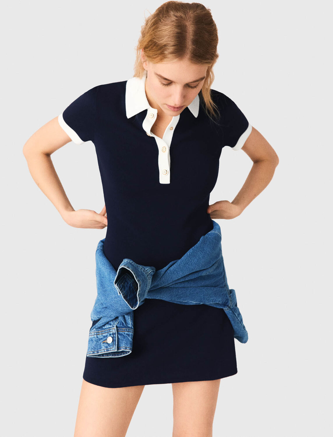 Contrast-trim polo dress : Dresses color Navy