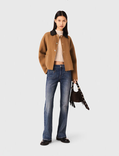 Double-faced coat with leather : Coats color Camel