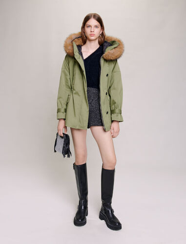 Short hooded parka : Coats color Khaki