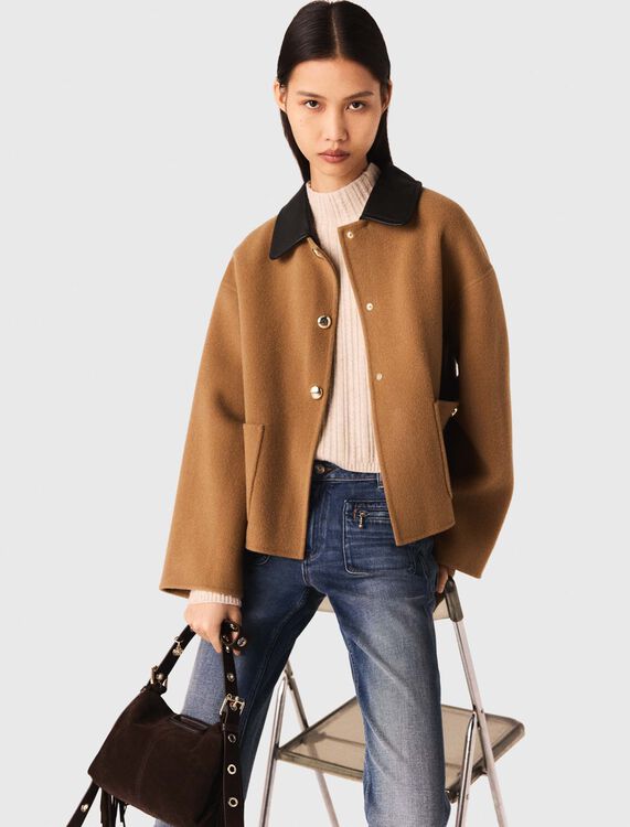 Double-faced coat with leather - Coats - MAJE