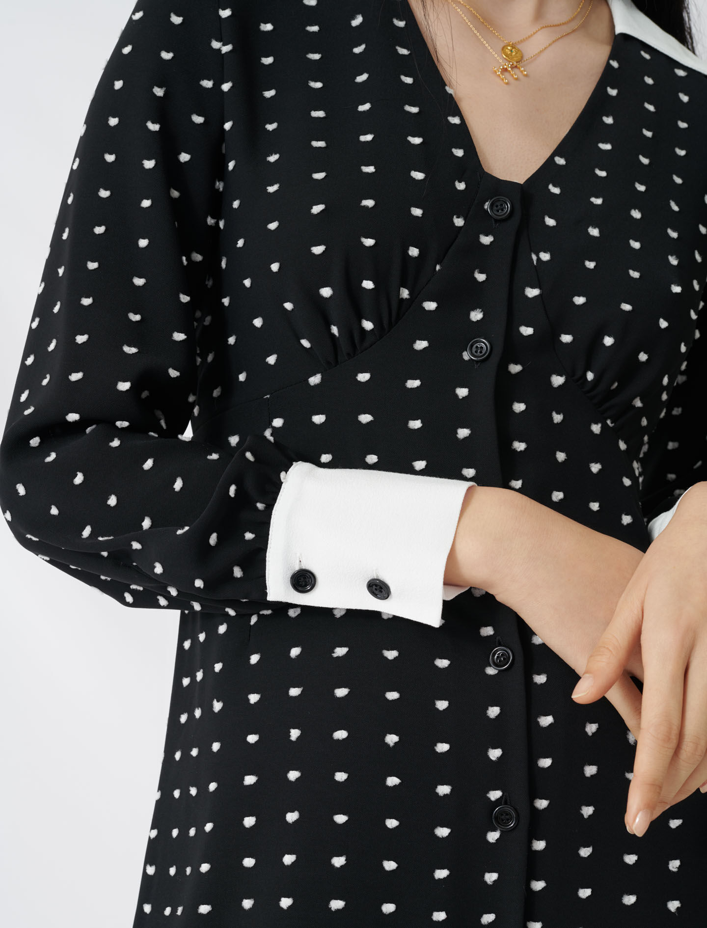 black polka dot dress shirt