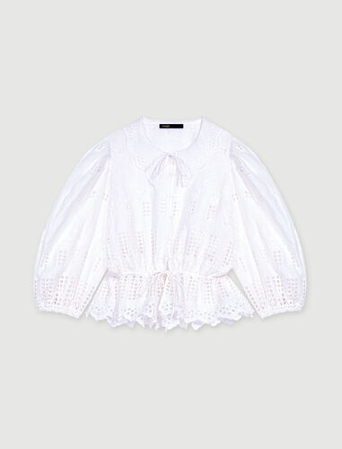 Embroidered linen blouse : Shirts color White