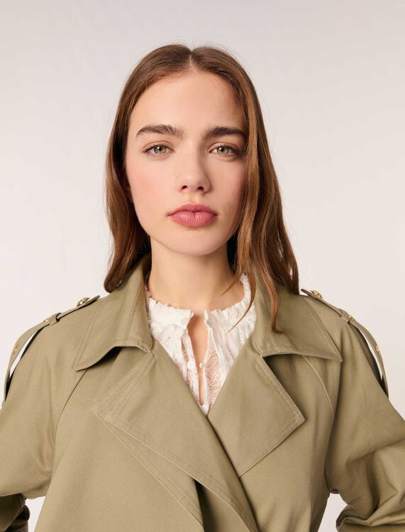 Removable collar stud trench coat : Coats color Khaki