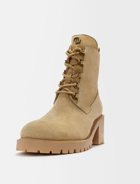 Camel suede heeled ankle boots -  - MAJE