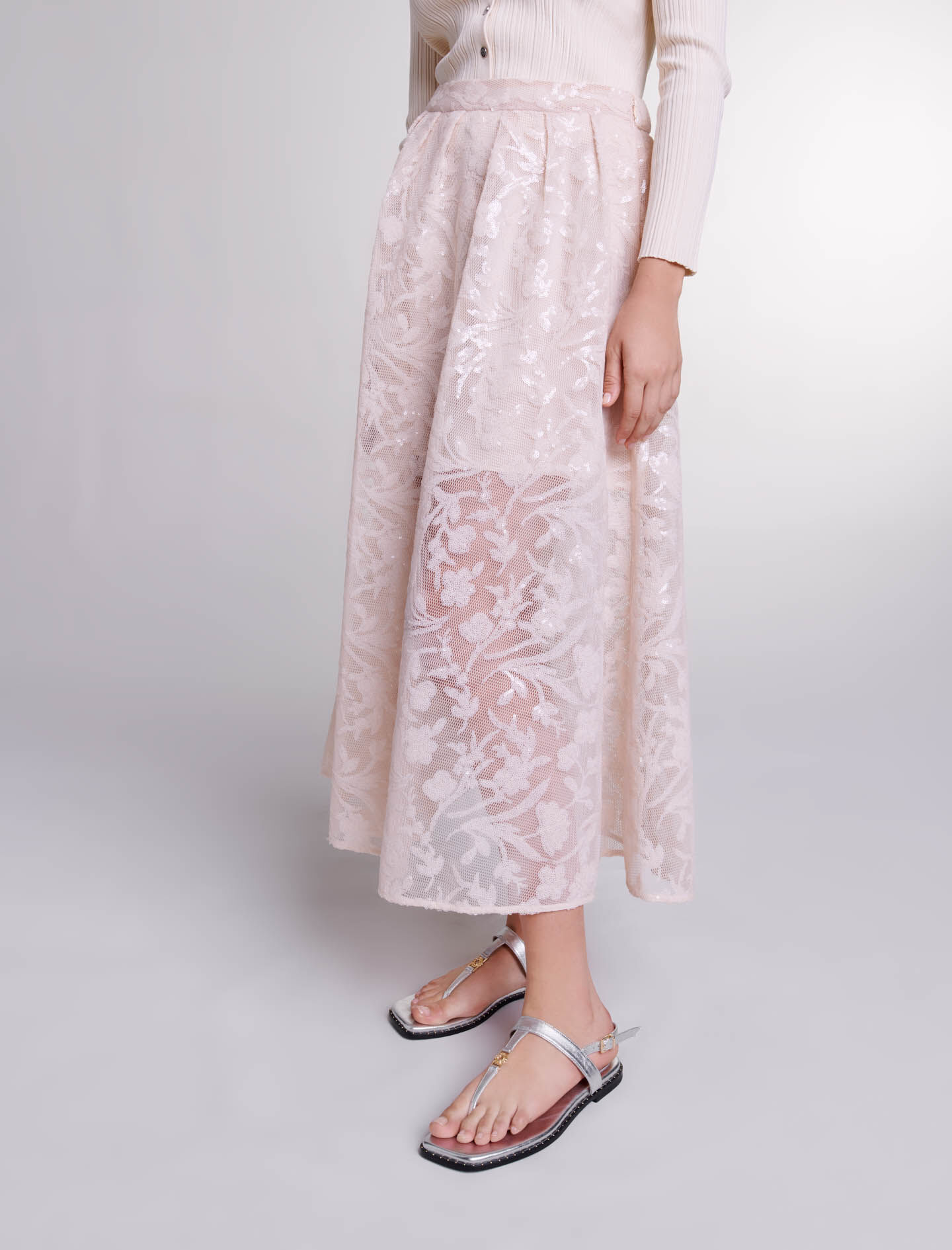 224JUPON Sequin maxi skirt - Pink Valentine - Maje.com