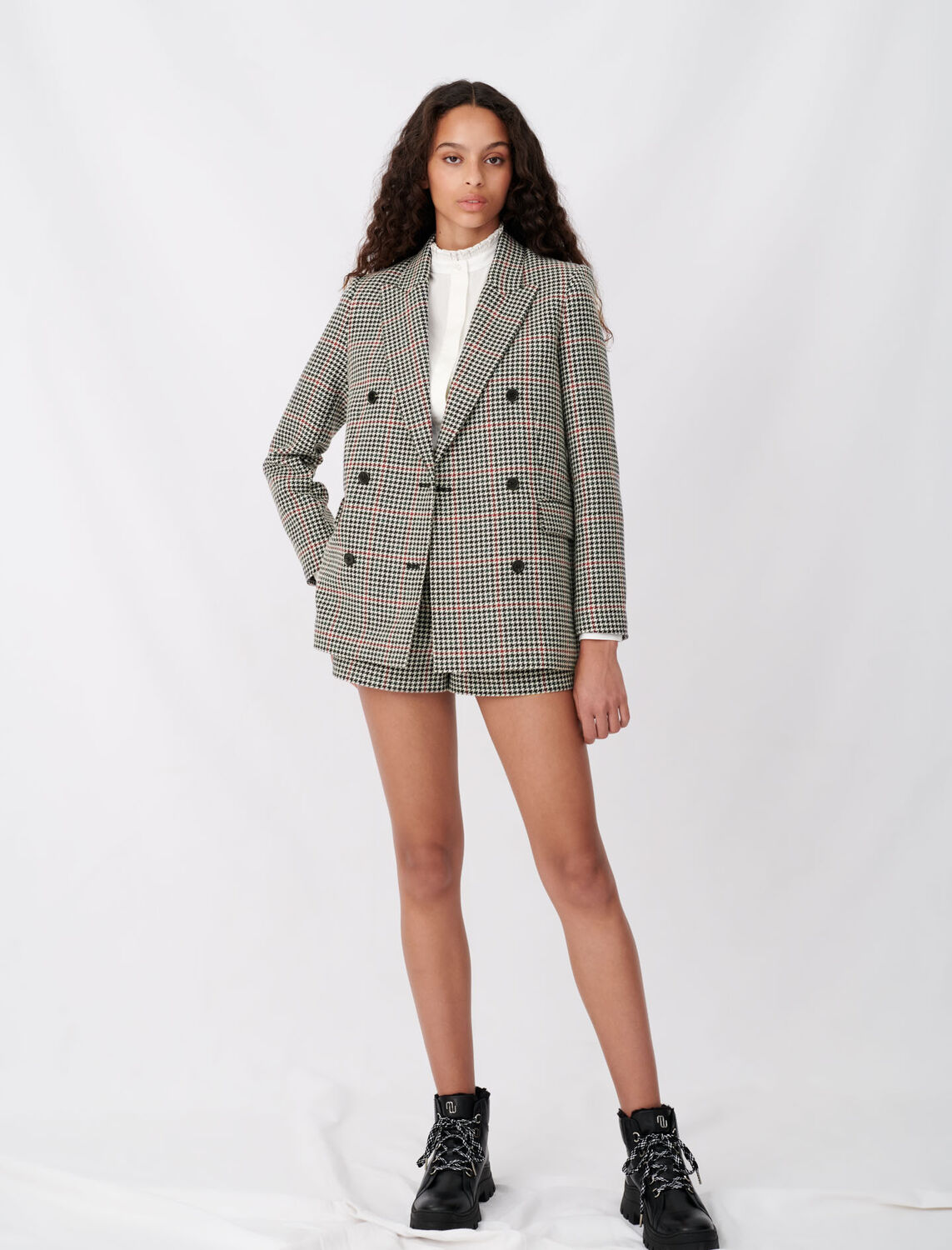 Double-breasted checked jacket -  - MAJE