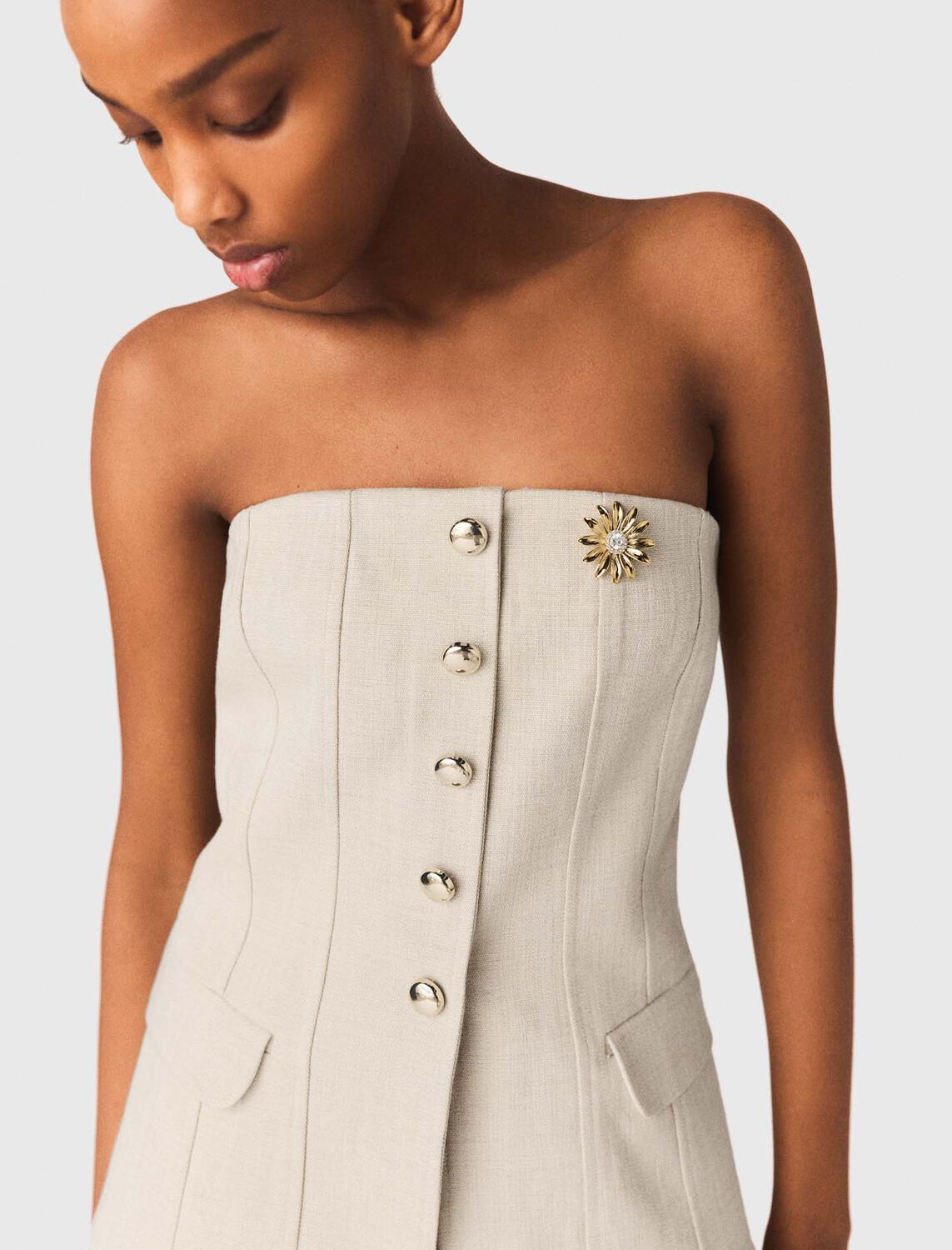 Tailored bustier top : Tops color Beige