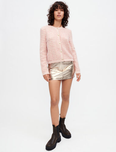Tweed-style knit cardigan : Sweaters & Cardigans color Pink
