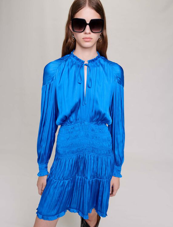 Blue smocked dress - Dresses - MAJE