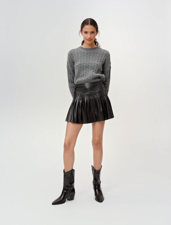 Pleated, flared leather skirt : Skirts & Shorts color Black