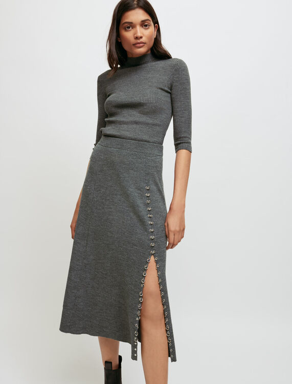 Knitted slit skirt with piercings - Skirts & Shorts - MAJE