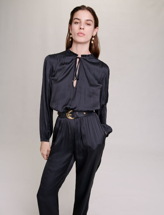 Long black cinched jumpsuit - Jumpshort & Jumpsuits - MAJE
