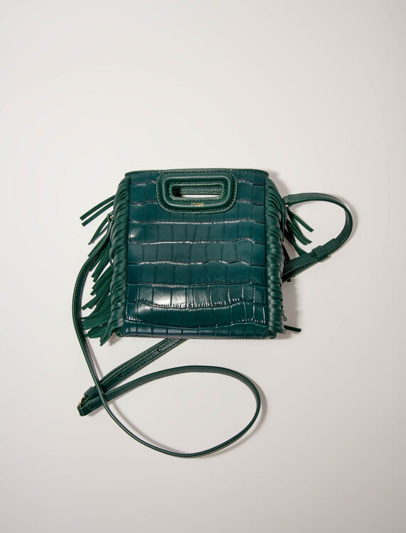 Mini embossed-leather M bag with chain -  - MAJE