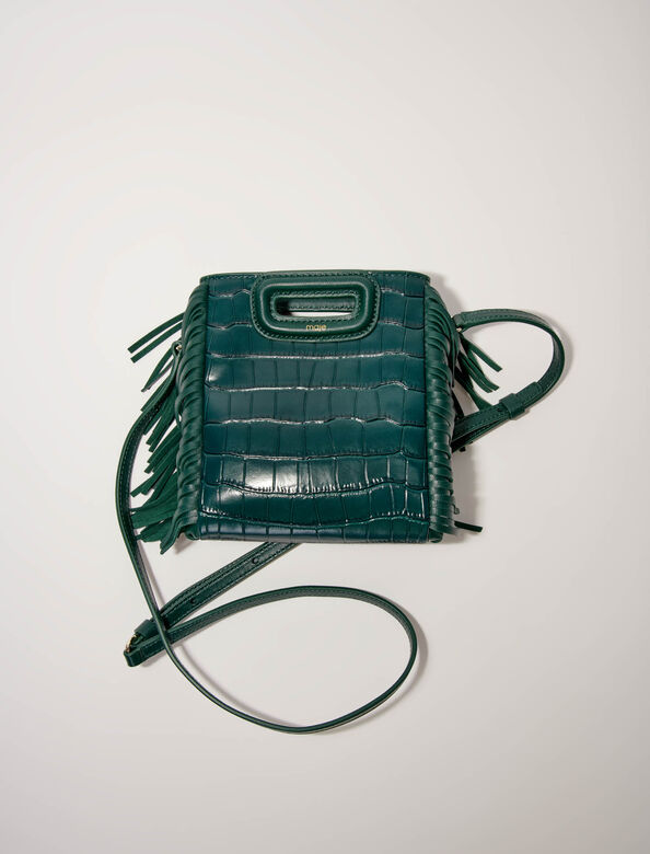 Mini embossed-leather M bag with chain : M Bag color Bottle Green