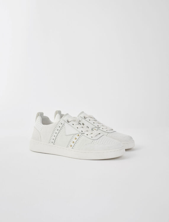 Studded white leather sneakers -  - MAJE