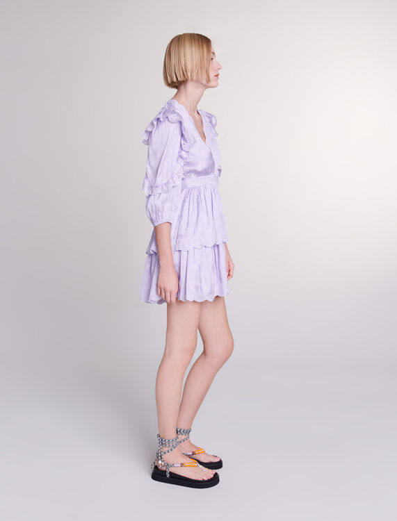 Short satin-look embroidered dress -  - MAJE
