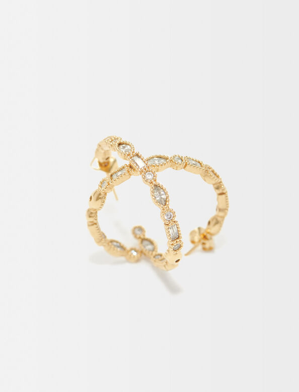 Diamanté-embellished large hoop earrings : Jewelry color Gold