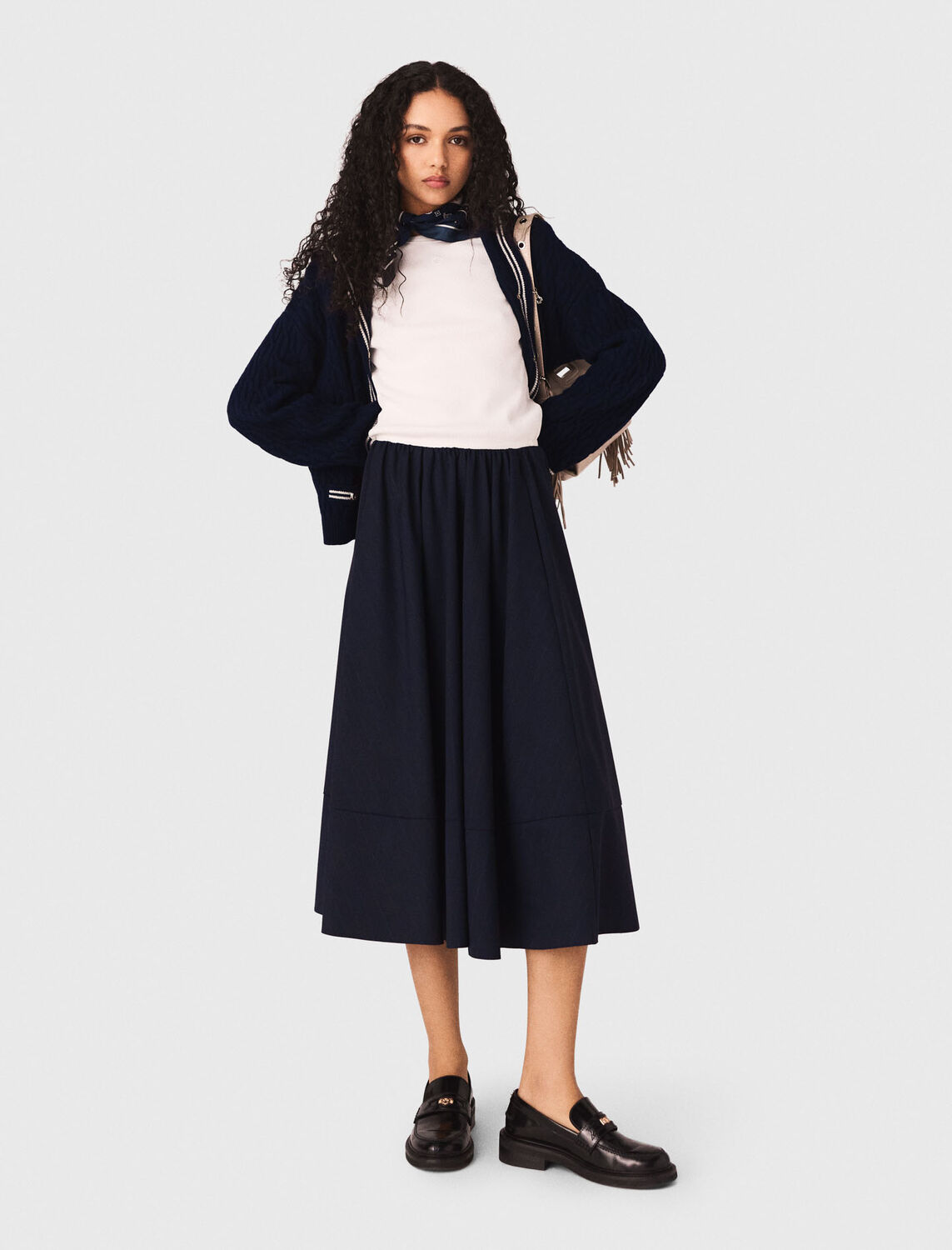 Striped tailored midi skirt : Skirts & Shorts color Navy