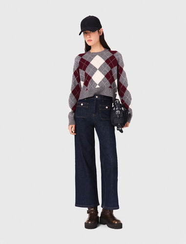 Cropped argyle jumper : Sweaters & Cardigans color Gray / Burgundy / Ecru