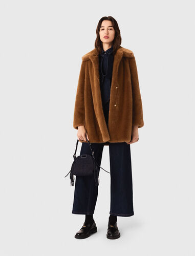 Mid-length faux fur coat : Coats color brown