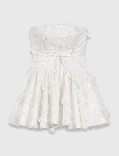 Short embroidered strapless dress : Dresses color White