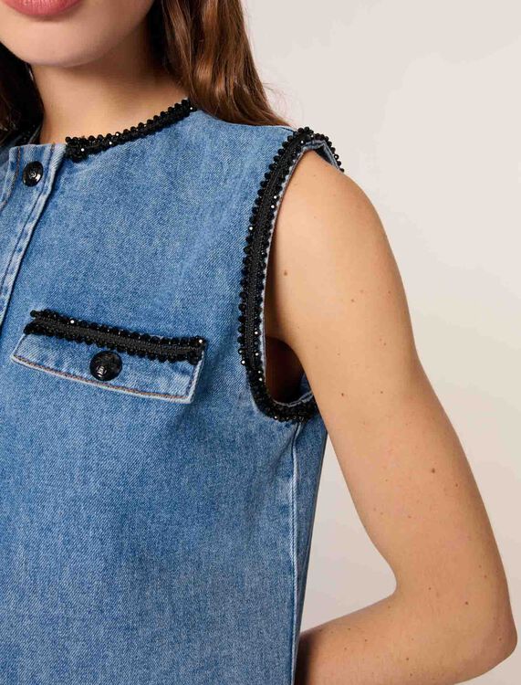 Denim dress with embroidered trim - Dresses - MAJE