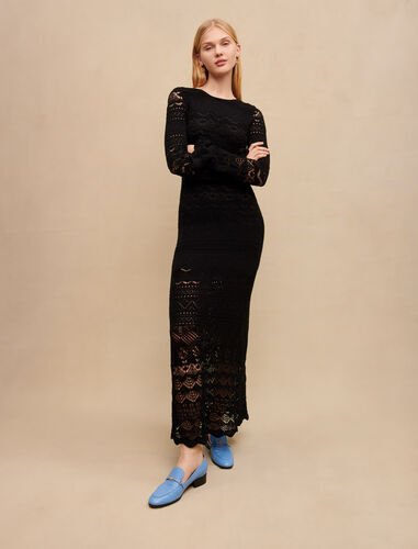 Long openwork knit dress : Dresses color Black