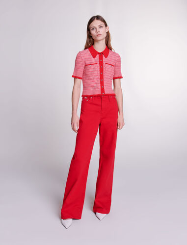 Cropped herringbone polo shirt : Tops color Red
