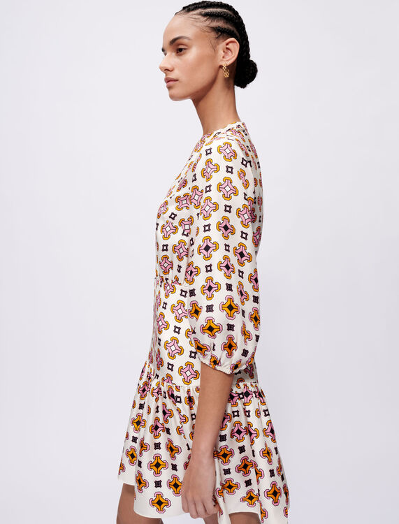 Printed silk dress : Dresses color Tiles ecru background