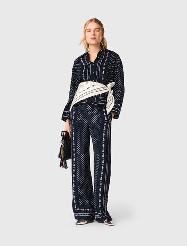 Printed fluid trousers : Trousers & Jeans color Navy Dot Bandana Print