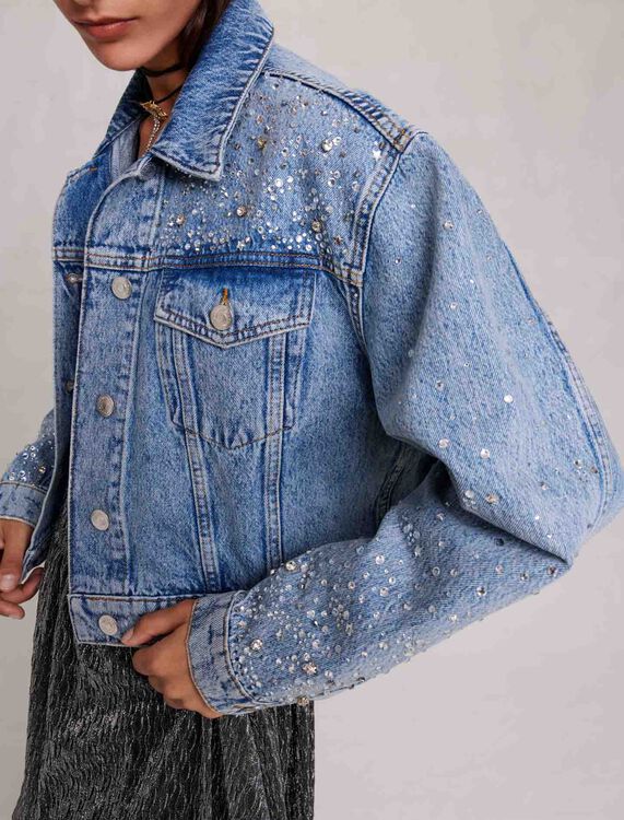 Denim jacket with rhinestones - Coats - MAJE
