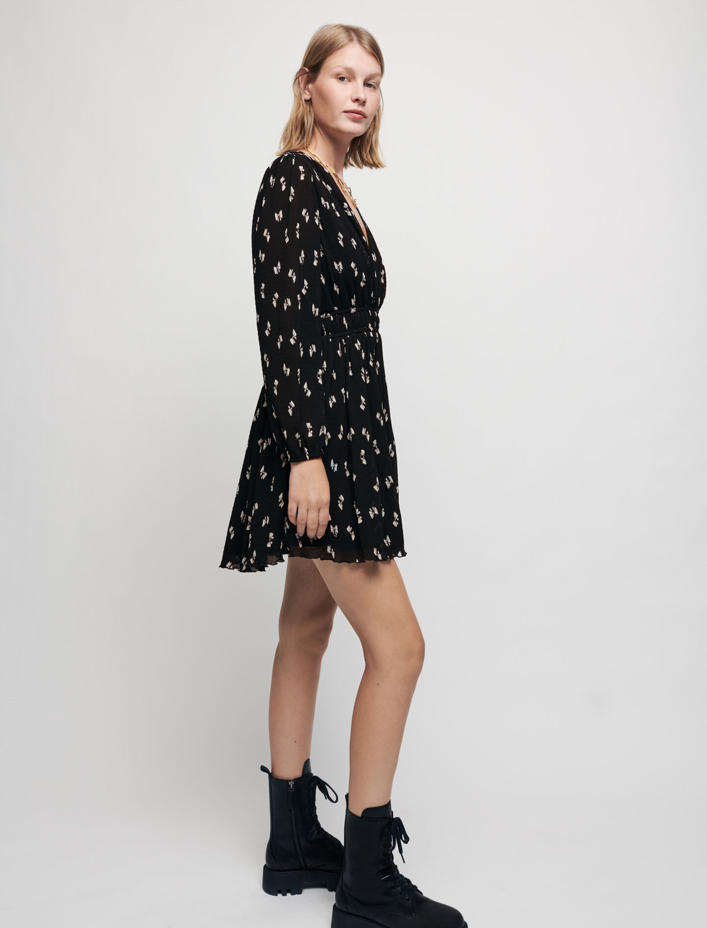 maje printed dress with pleated skirt