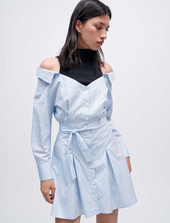 Trompe-l’oeil striped shirt dress : Dresses color Light Blue