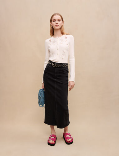 Embroidered cardigan : Sweaters & Cardigans color Ecru
