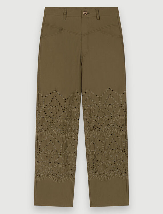 Embroidered cotton trousers - Trousers & Jeans - MAJE
