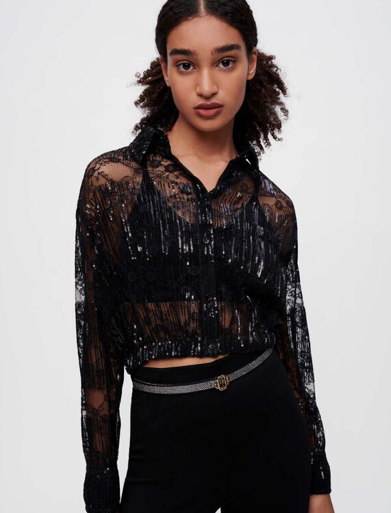 Pleated lace cropped shirt - View All - MAJE
