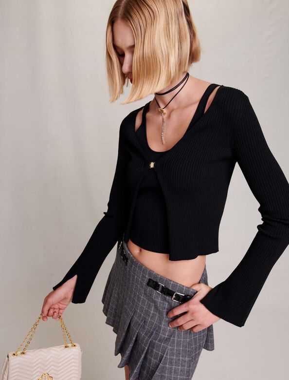 Stretch knit twin set : Tops color Black