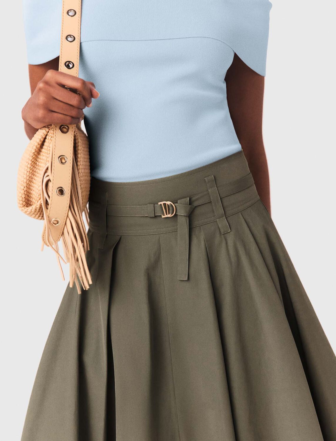Cotton pleated maxi skirt : Skirts & Shorts color Khaki