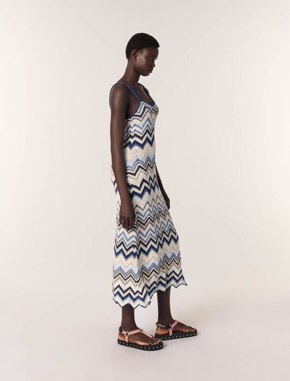 Crochet-knit maxi dress : Dresses color Blue / Ecru